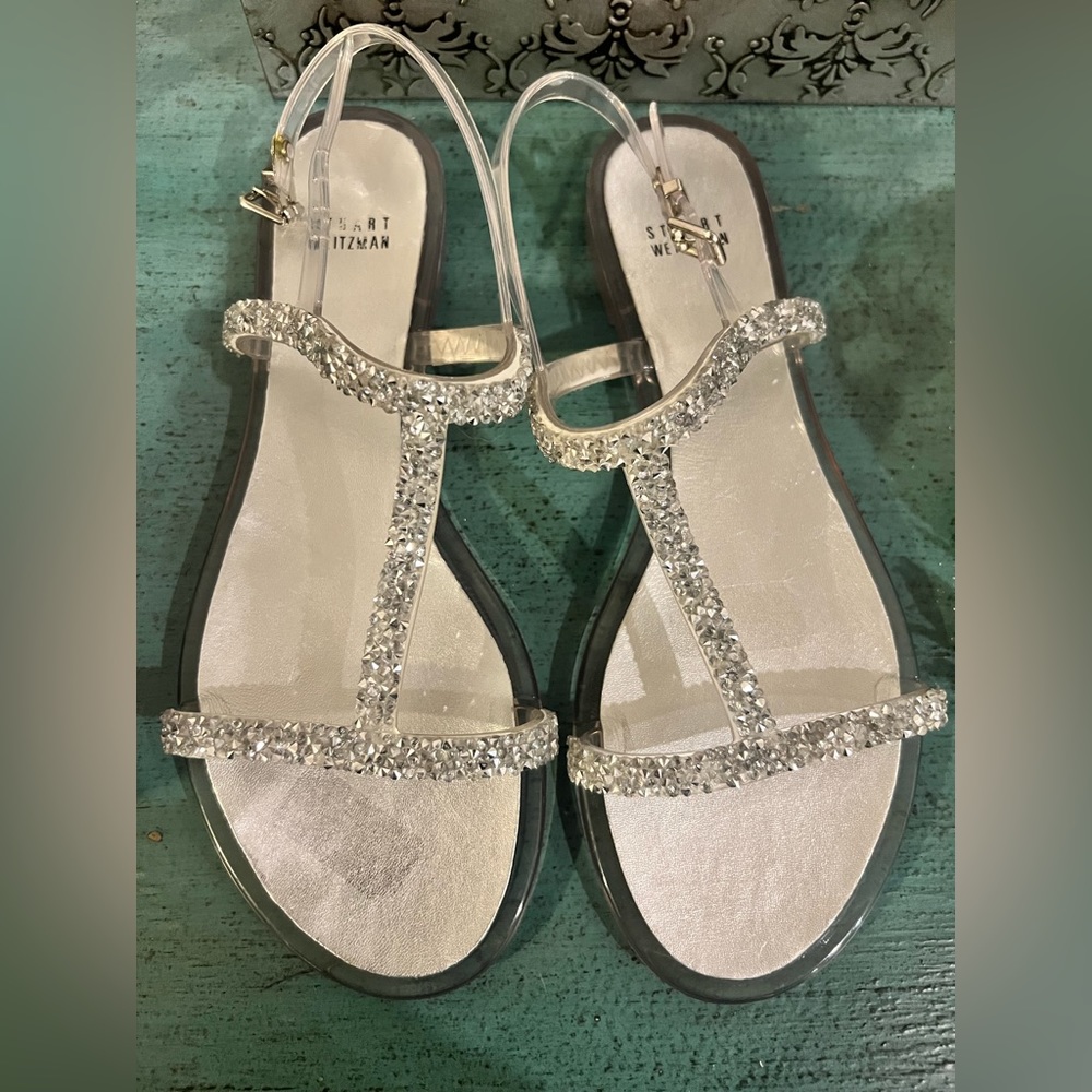 New Stuart Weitzman Teezer Crystal Jelly Sandal (Clear) Sz 41 / 11